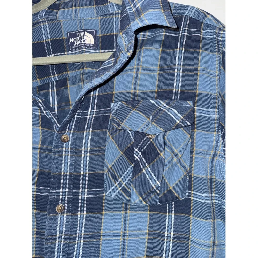 The North Face Plaid Flannel Shirt Long Sleeve Men's Size Medium Blue‎